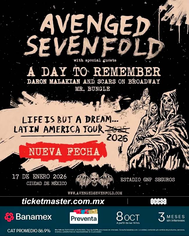 Flyer Avenged Sevenfold Mexico 2026